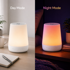SnoozTo Glow shown in bright daytime and dark nighttime settings