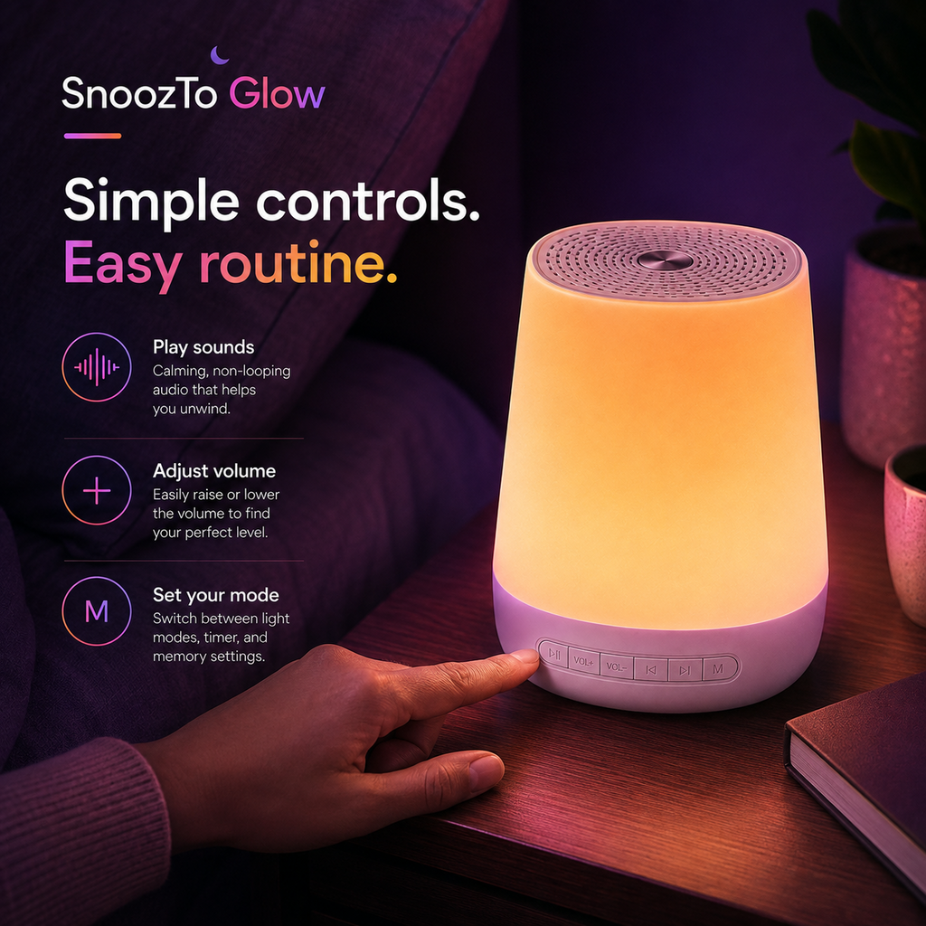 SnoozTo Glow simple front controls for sound, volume and mode settings